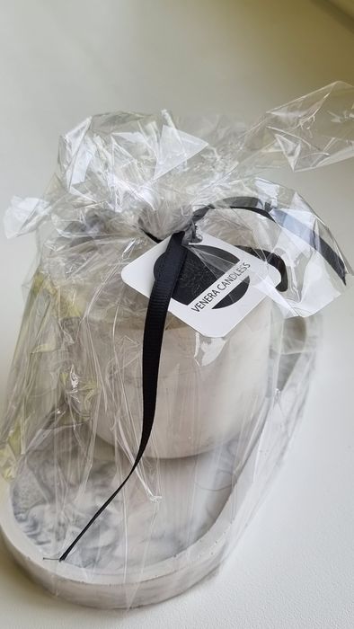 Ніжна свічка-повінія в гіпсовому кашпо