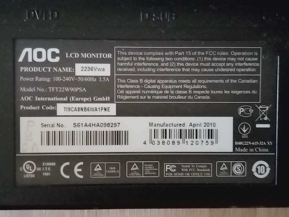 АOС LCD monitor 2236Vwa
