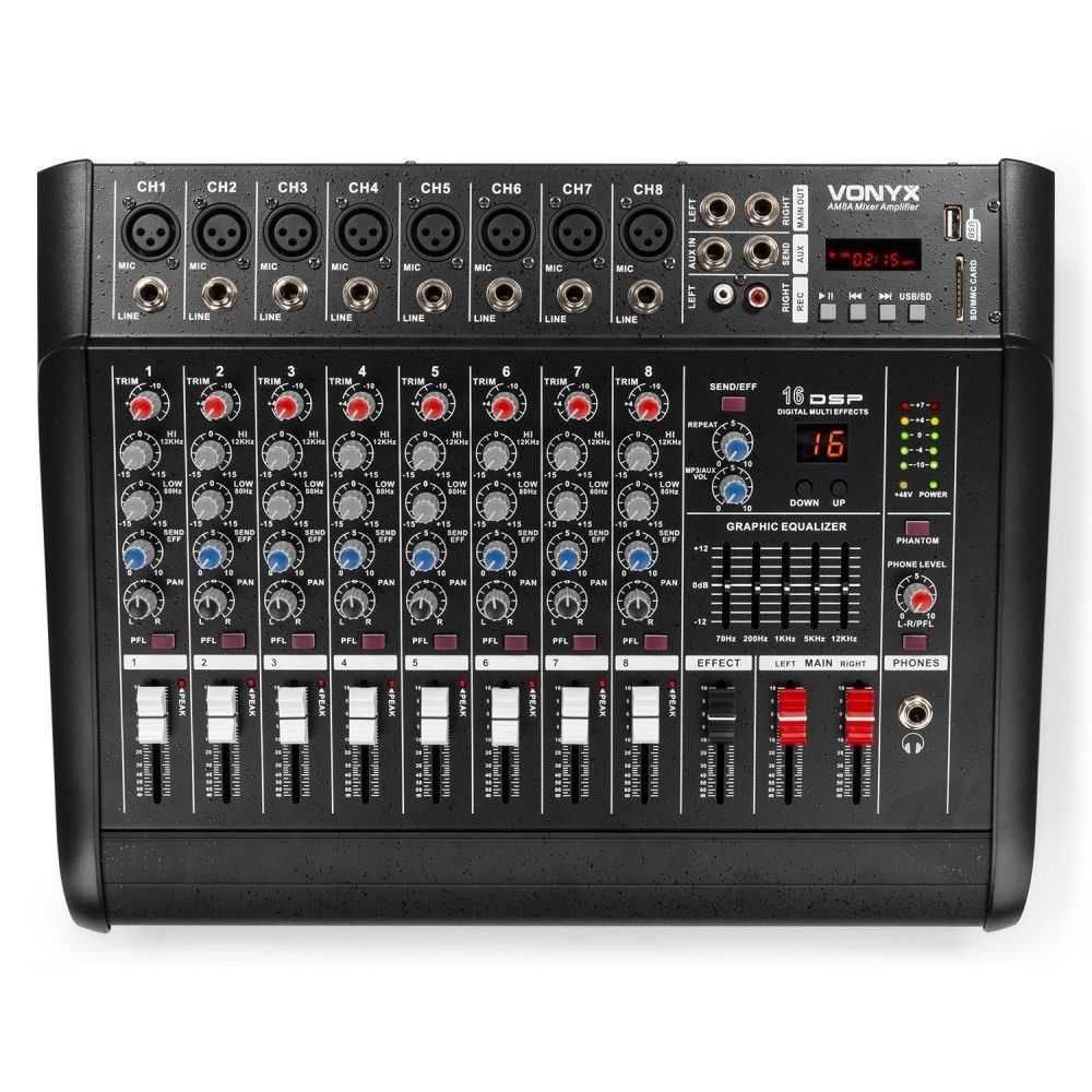 Powermikser Vonyx AM8A 8 kanałów USB Phantom +48V