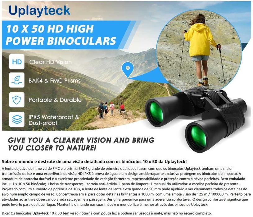 Binóculos Longo alcance 10 X 50 BAK4 HD
