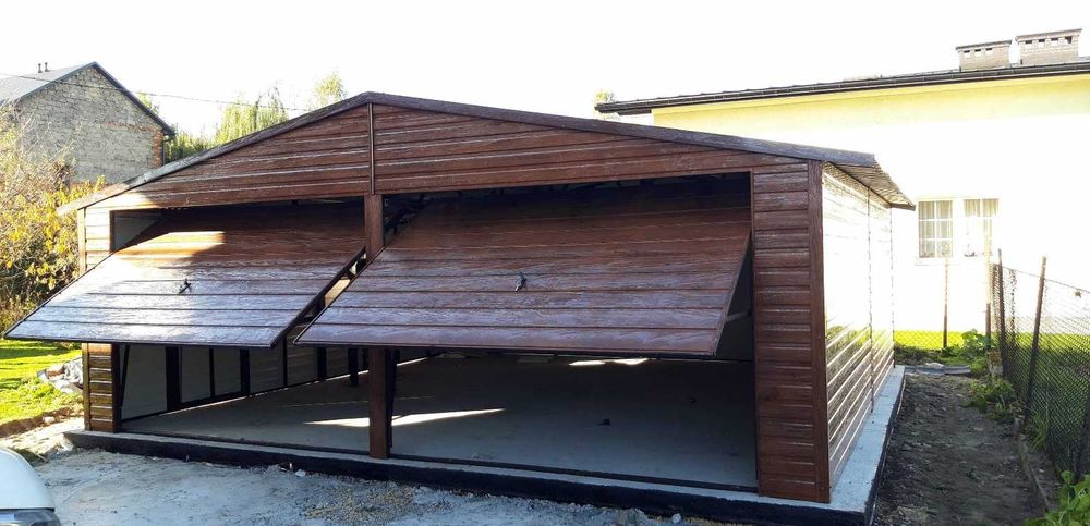 Garaż blaszany 7x6, dwustanowiskowy garaże, garaże drewnopodobne