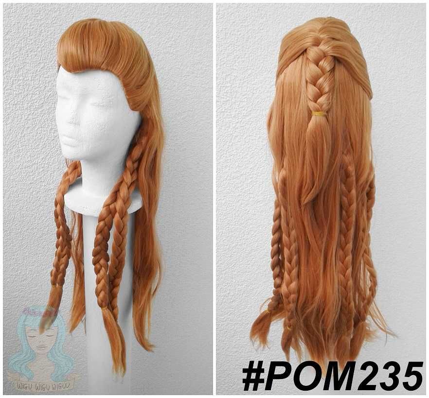 Aloy Horizon Genshin Impact ruda peruka z warkoczami cosplay wig