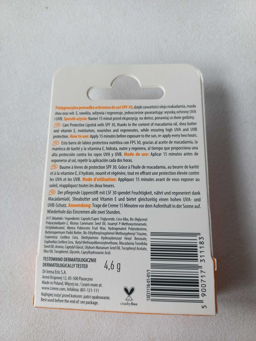Lirene Pielęgnacyjna pomadka ochronna SPF 30     4,6g