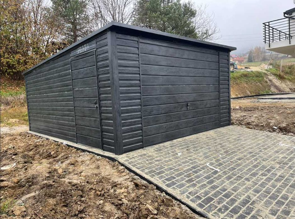 Garaż blaszany 4x5, magazyn blaszany, garaż grafit drewnopodobny