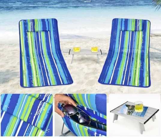 2 leżaki plażowe ze stolikiem składane