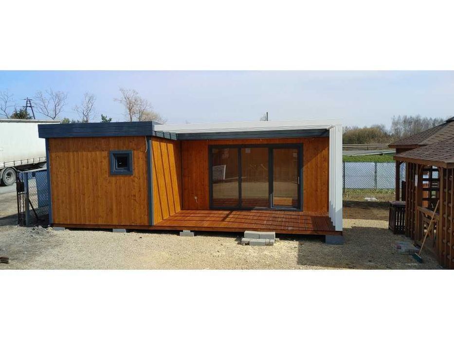 Dom letniskowy, domek drewniany, ogrodowy, do 70m2, 8x6m z tarasem