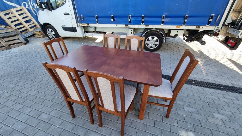 Nowe: Stół 80x140/180 + 6 krzeseł, kasztan + kawa z mlekiem , od ręki
