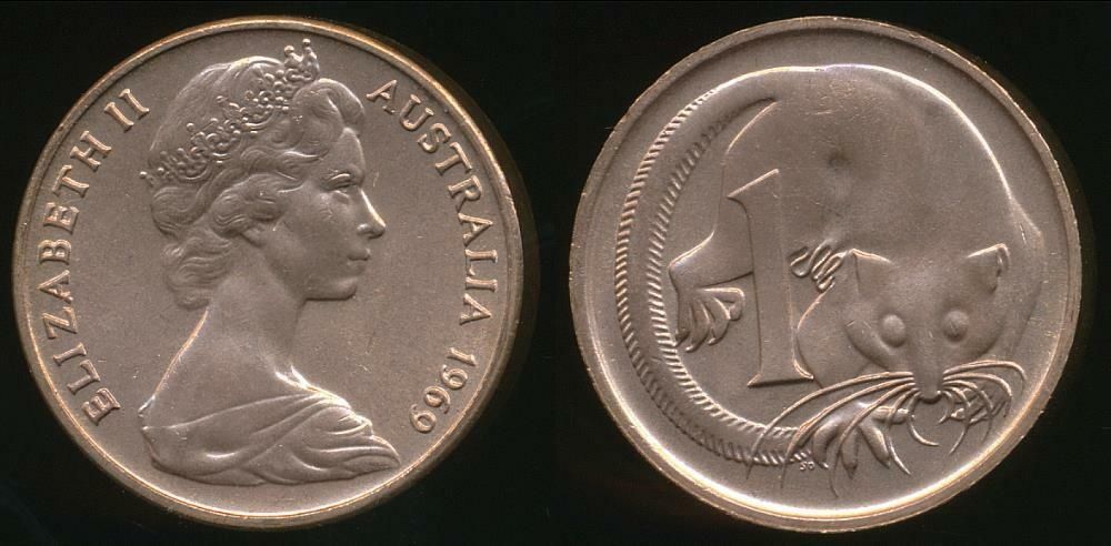 Australii, 1969 One Cent, 1c, Elizabeth II