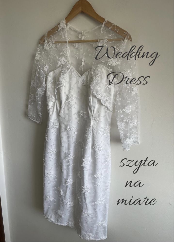 Ślubna suknia sukienka wedding koronka koraliki szyta na miarę M