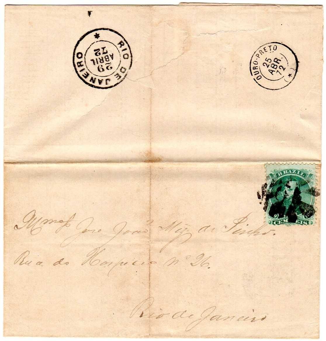 RARO Selo Postal do Império do Brasil em Sobrescrito Original - 1872