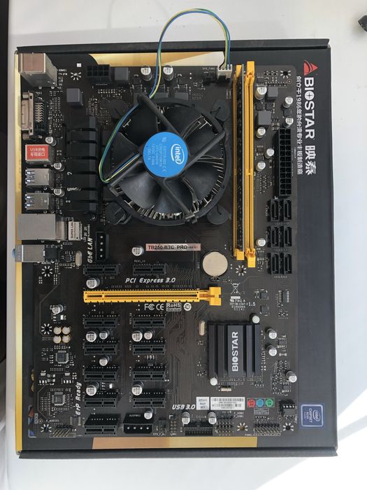 Комплект Biostar TB250-BTC+ проц. Intel G3900 + кулер, ddr 4gb.