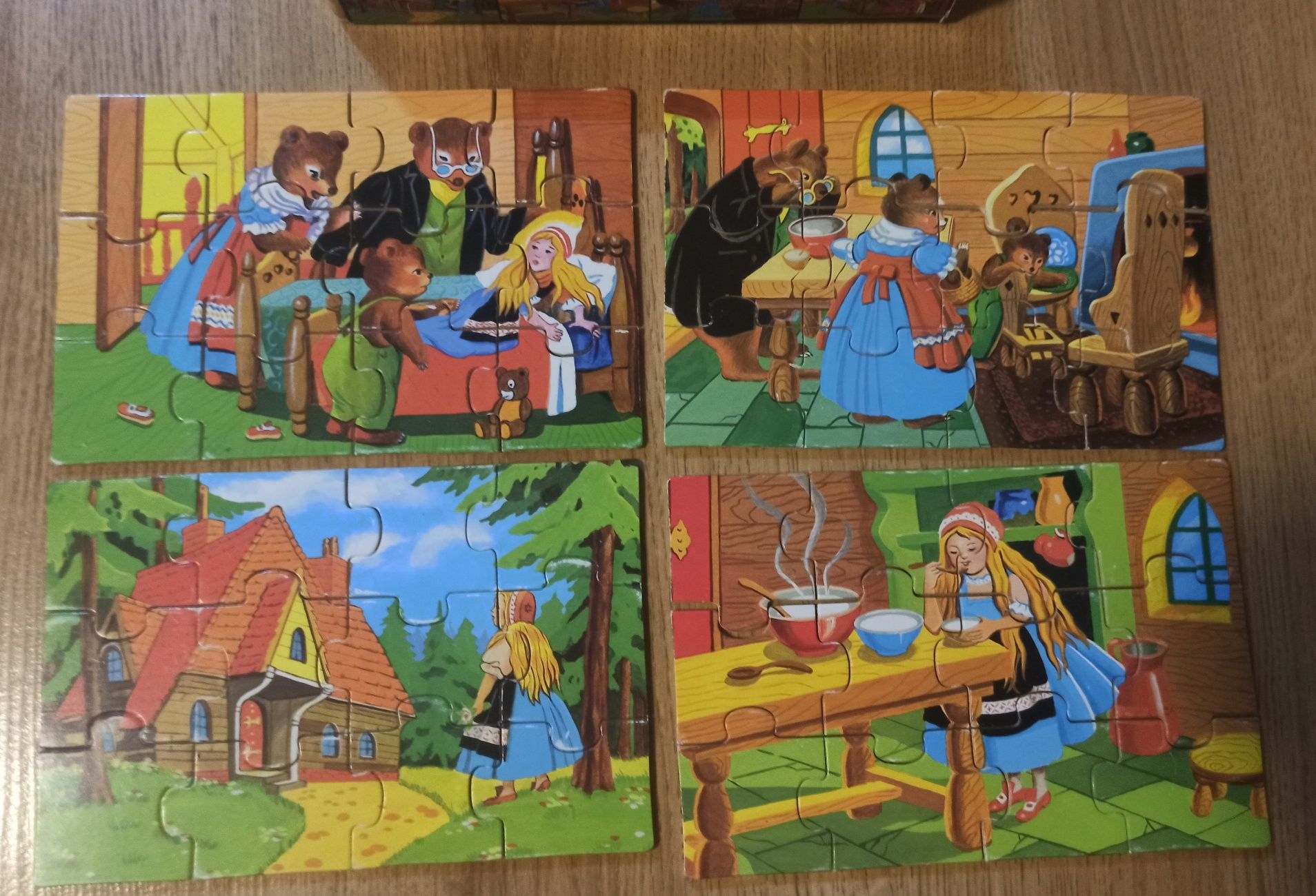 8x drewniane puzzle układanka Miś i Złotowłosa 8 obrazków