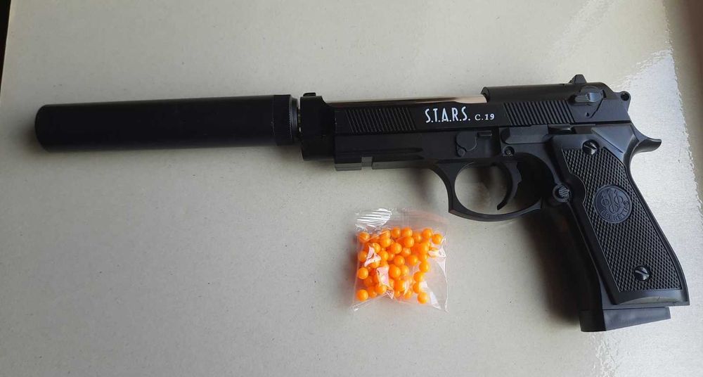 Пистолет детский на пульках 6мм, металл + пластик 19см, 32см