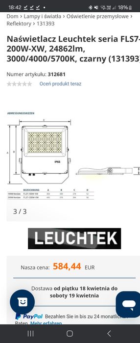 Halogen Naświetlacz Leuchtek seria FLS7-200W-XW, 24862lm, 3000/4000/57