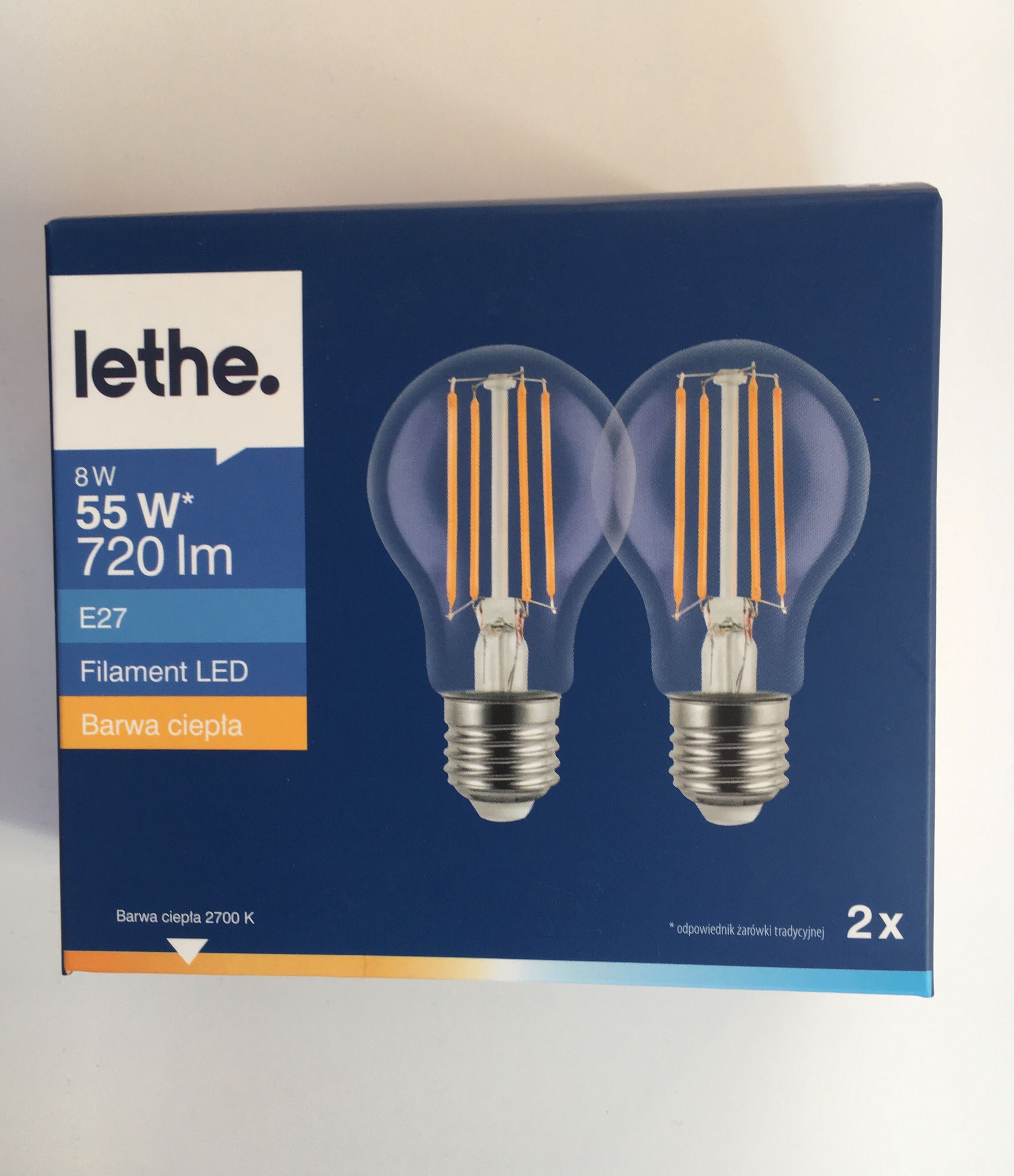 LETHE Żarówka filament LED 2szt E27 8W 55W 720lm