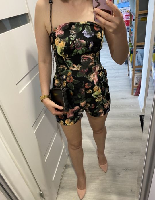 Nowy kombinezon w kwiaty L damski wesele czarny lato