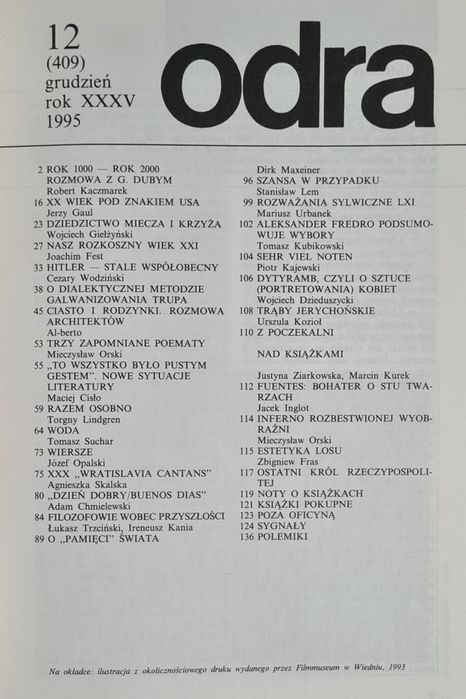 Miesięcznik Odra, grudzień 1995, Duby, Giełżyński, Kozioł, Lem