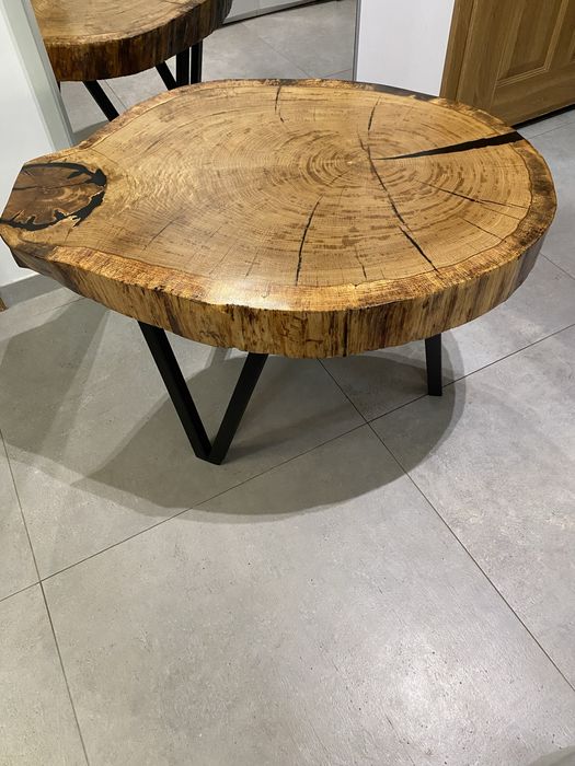 Stolik z plastra  dębu z żywią -92/75cm