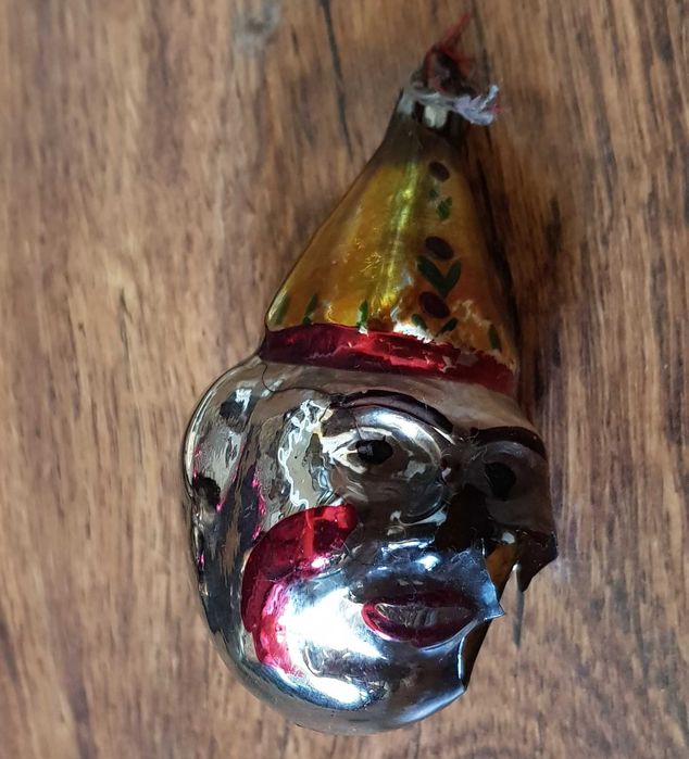 Bardzo stara polska bombka choinkowa, głowa księżyca