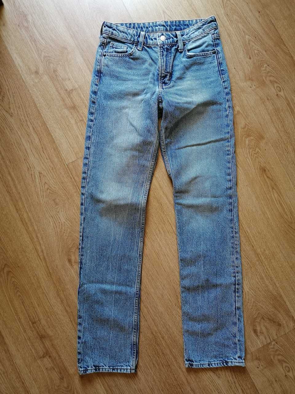 niebieskie jeansy straight mid waist regular fit