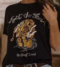 Nowy T shirt bluzka z tygrysem Tiger czarna cekiny rozm M