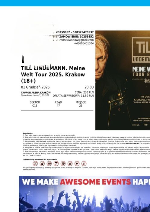 Bilety nap Till Lindemann Kraków