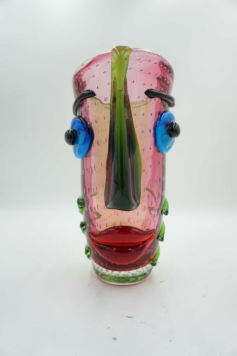 SZKŁO styl murano duży piękny wazon-twarz kolorowa
