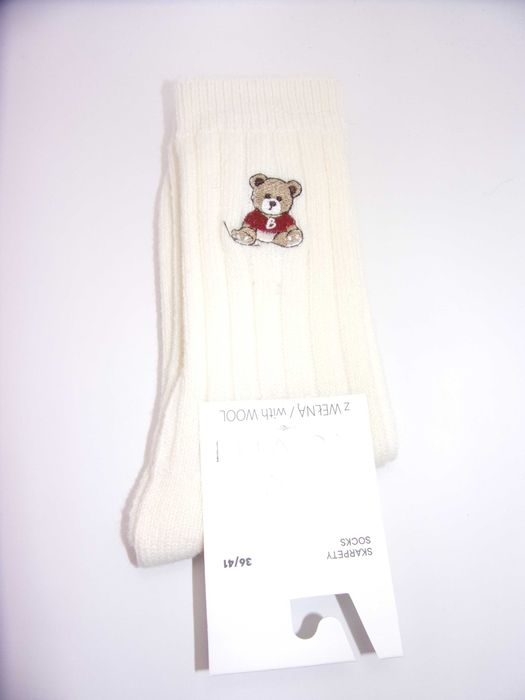 Skarpety damskie wełniane cienkie ciepłe 36/41 . Miś - ecru. SW025-w