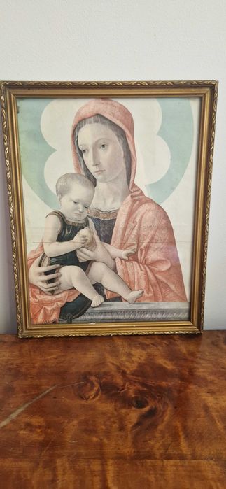 Obraz litografia antyk dewocjonalia Matka Boska Madonna antyk