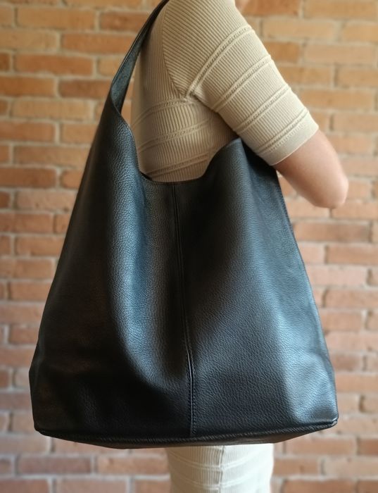 Torebka włoska skóra naturalna shopper hobo na ramię i do ręki czarna