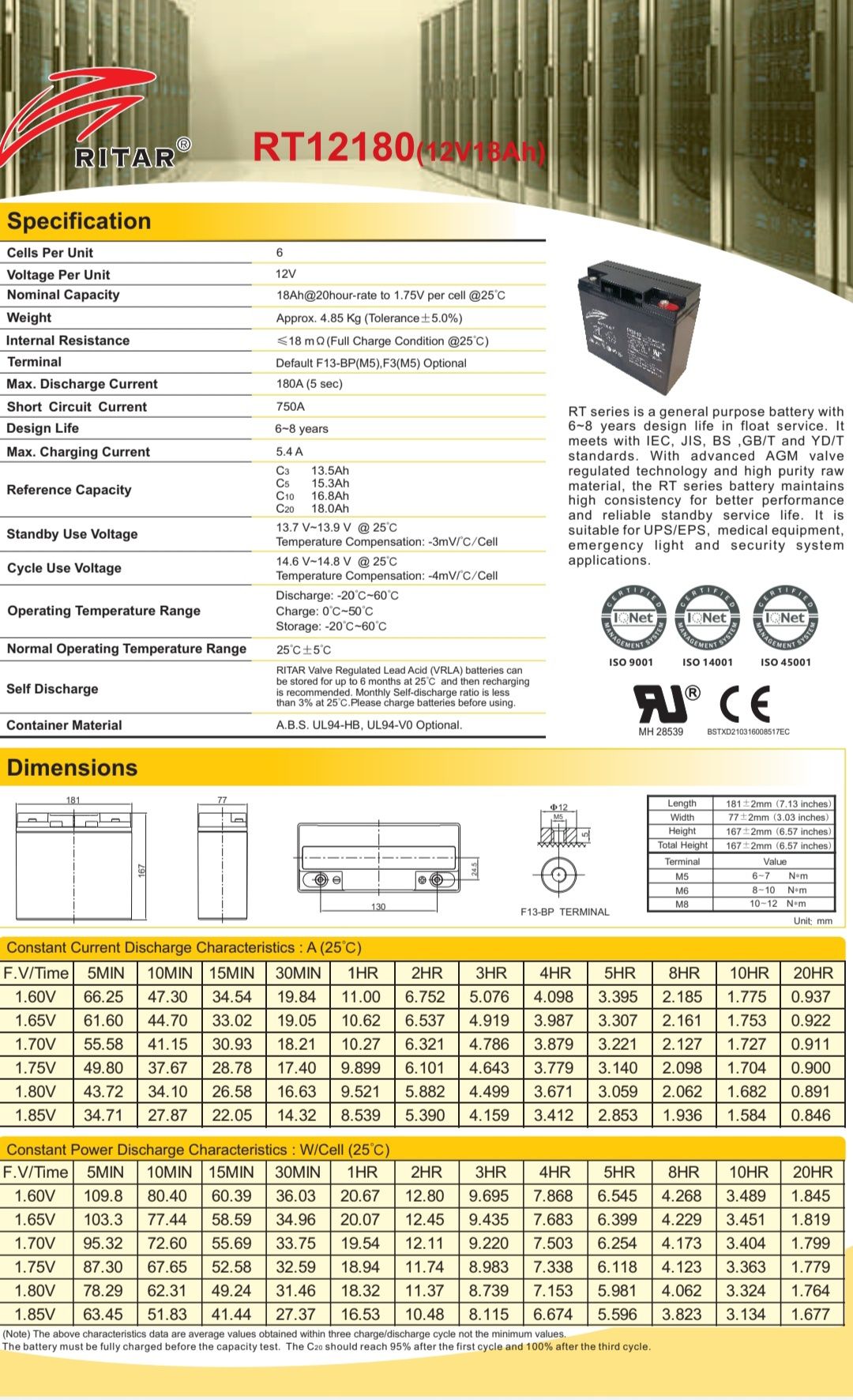 Акамуляторна батарея Аккумуляторная батарея AGM RITAR RT12180