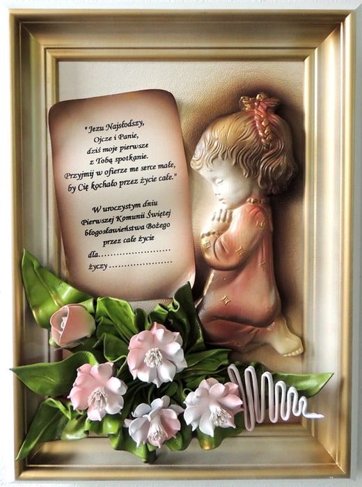 pamiątka komunii - chrztu świętego - obraz z dedykacją dla dziewczynki