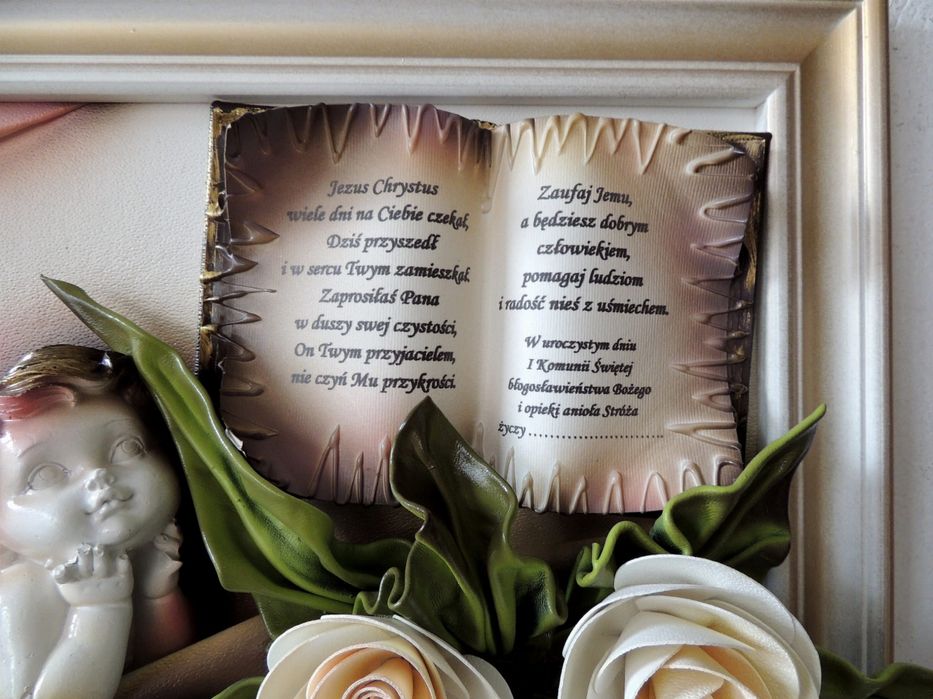 Obraz Anioł Stróż - rękodzieło, indywidualna dedykacja na chrzest