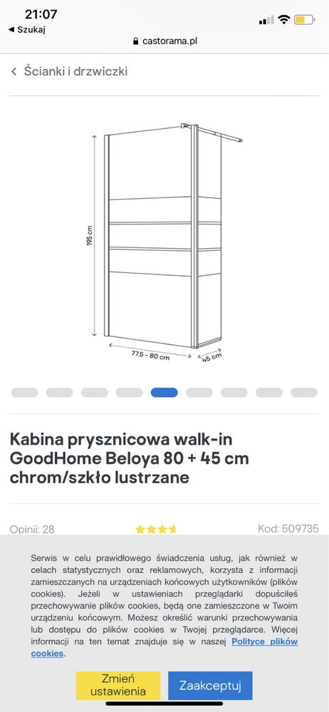 Kabina prysznicowa walk-in GoodHome Beloya 80 + 45 cm