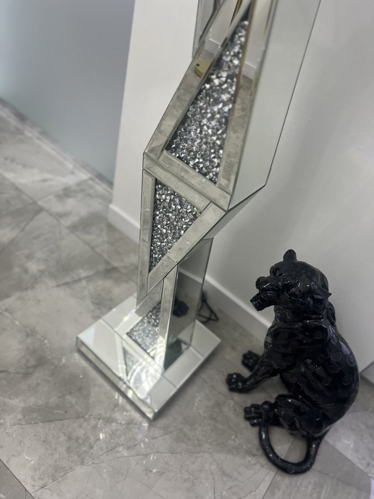 Lampa podłogowa lustrzana z kryształkami Glamour stojąca czarna biała