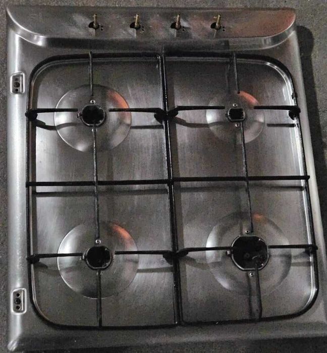 Placa de gás em inox para encastre, com 4 queimadores (55/46 cm)
