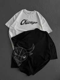 Футболка Chicago з принтом. Футболка оверсайз white/black.