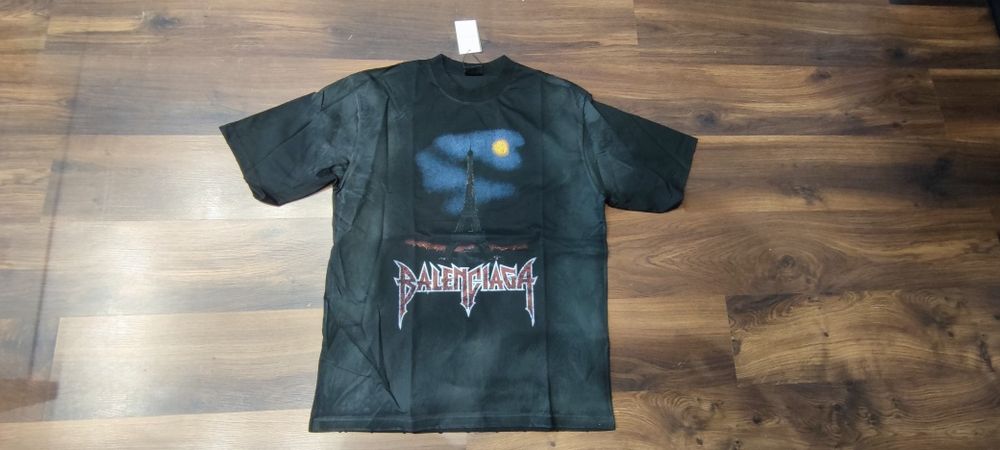 Koszulka Balenciaga Men's Double Front T-Shirt in Wash Black rozmiar M