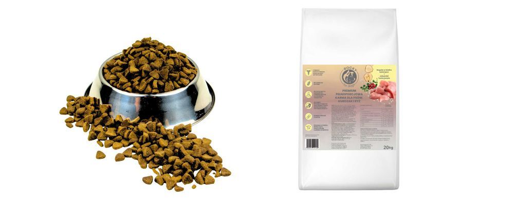 20 Kg Sucha Karma Dla Psa Rocky Premium Świeży Kurczak Ryż Bezzbożowa