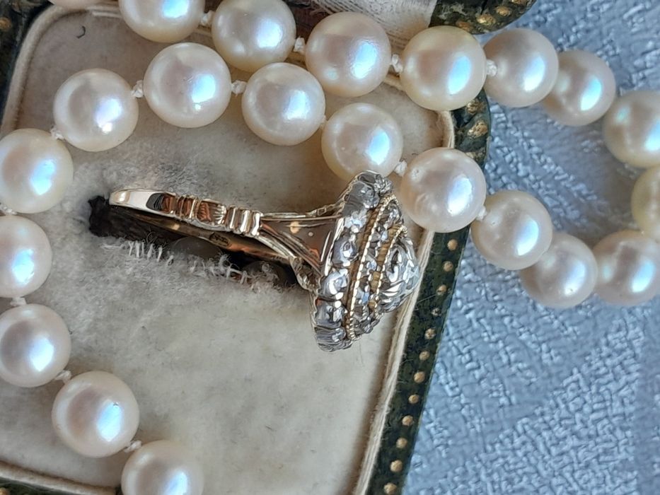 R.18 Zabytkowy Pierścionek Diamenty Złoto 12ct Srebro WYCENA