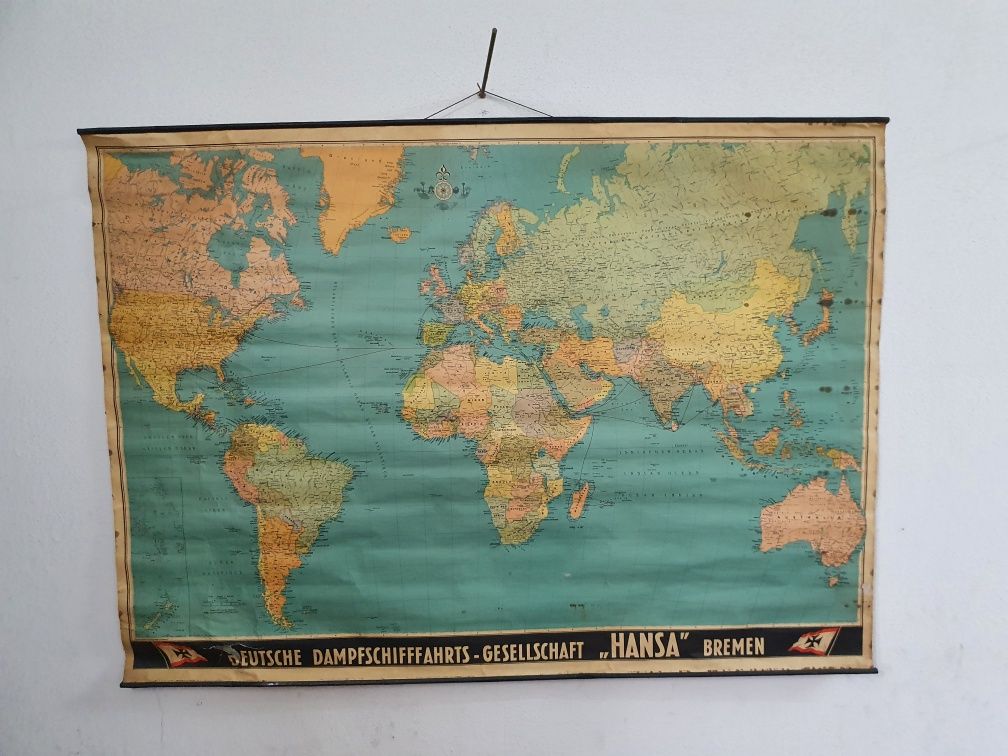 Mapa mundo em papel Anos 60.