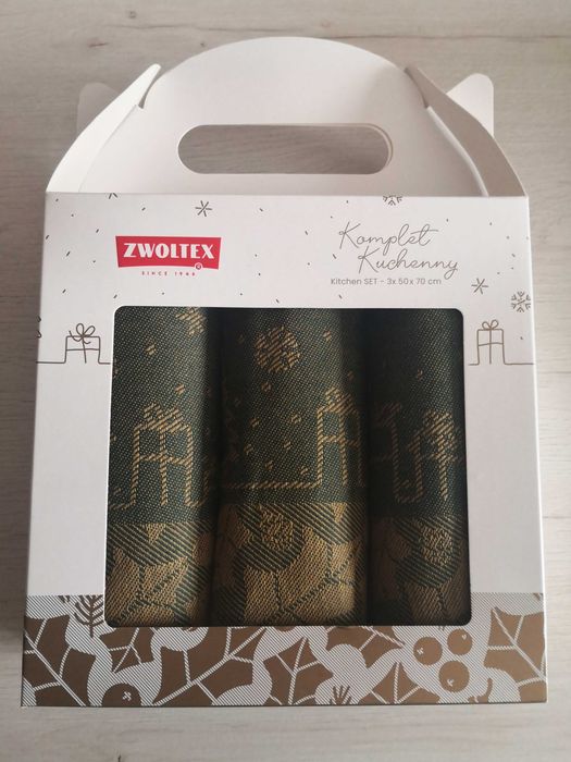 ZWOLTEX ściereczki komplet kuchenny MERRY CHRISTMAS zielony bawełna