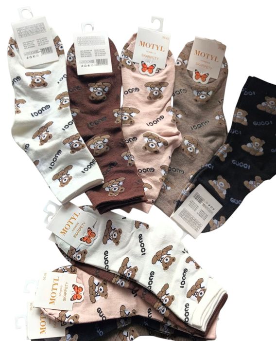 Skarpety damskie kolorowe misie  39-42 5 par bawełniane za kostkę