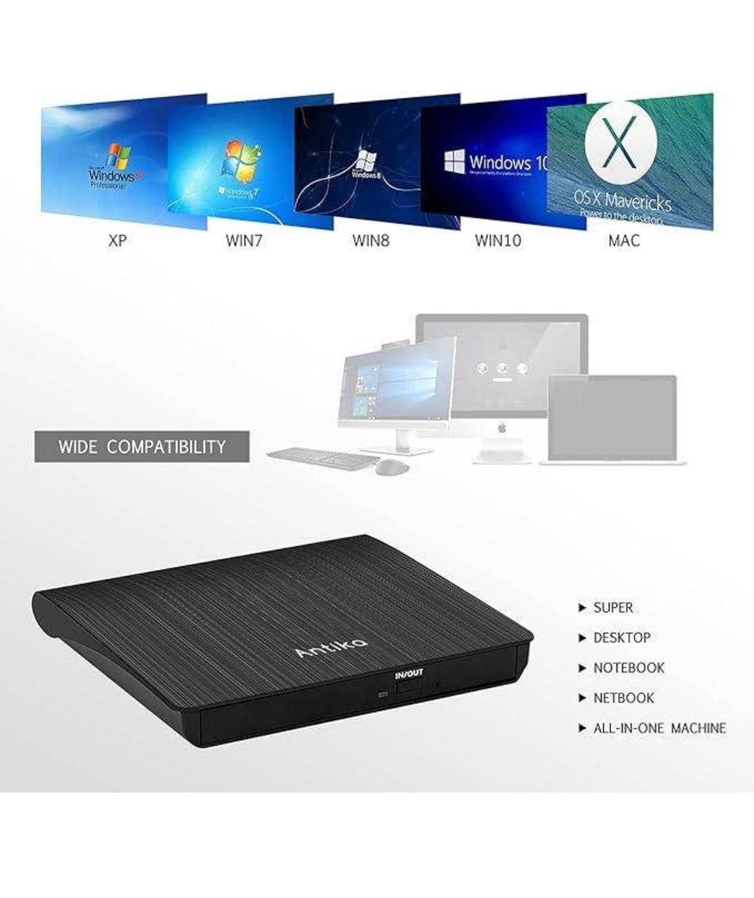Портативний кардридер Antika DVD-RW LT801 з зовнішнім CD-приводом USB