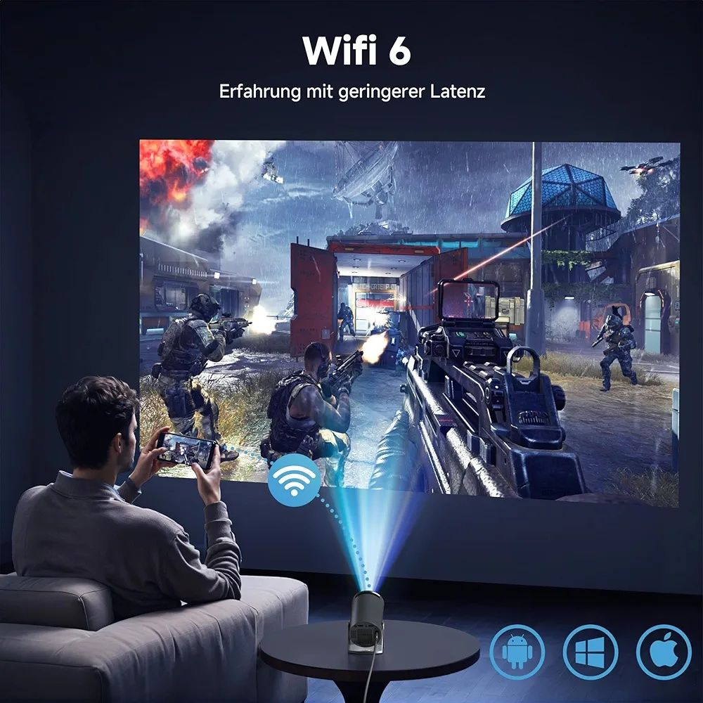 Mini Projektor 4K 130" Android 11 WiFi6 BT5.2 180° Zoom Stalowo-szary
