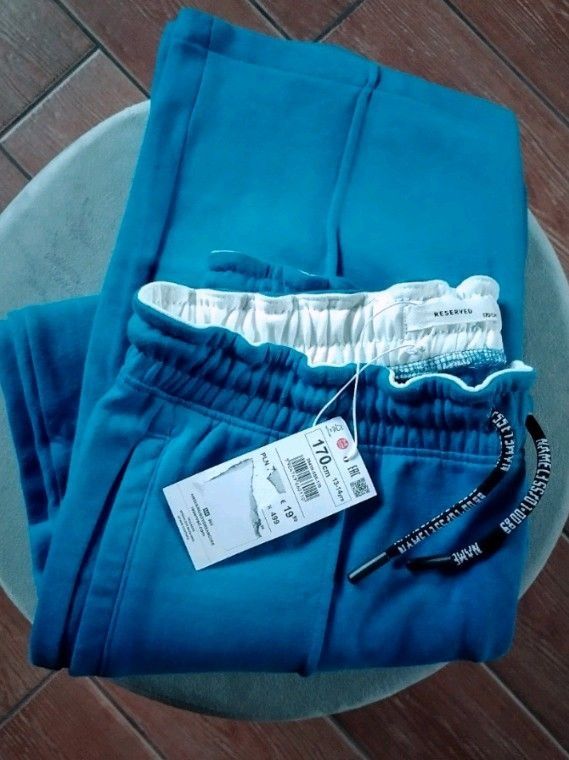 170 см Широкі спортивні штани зі стрілками на флісі блакитні бавовна