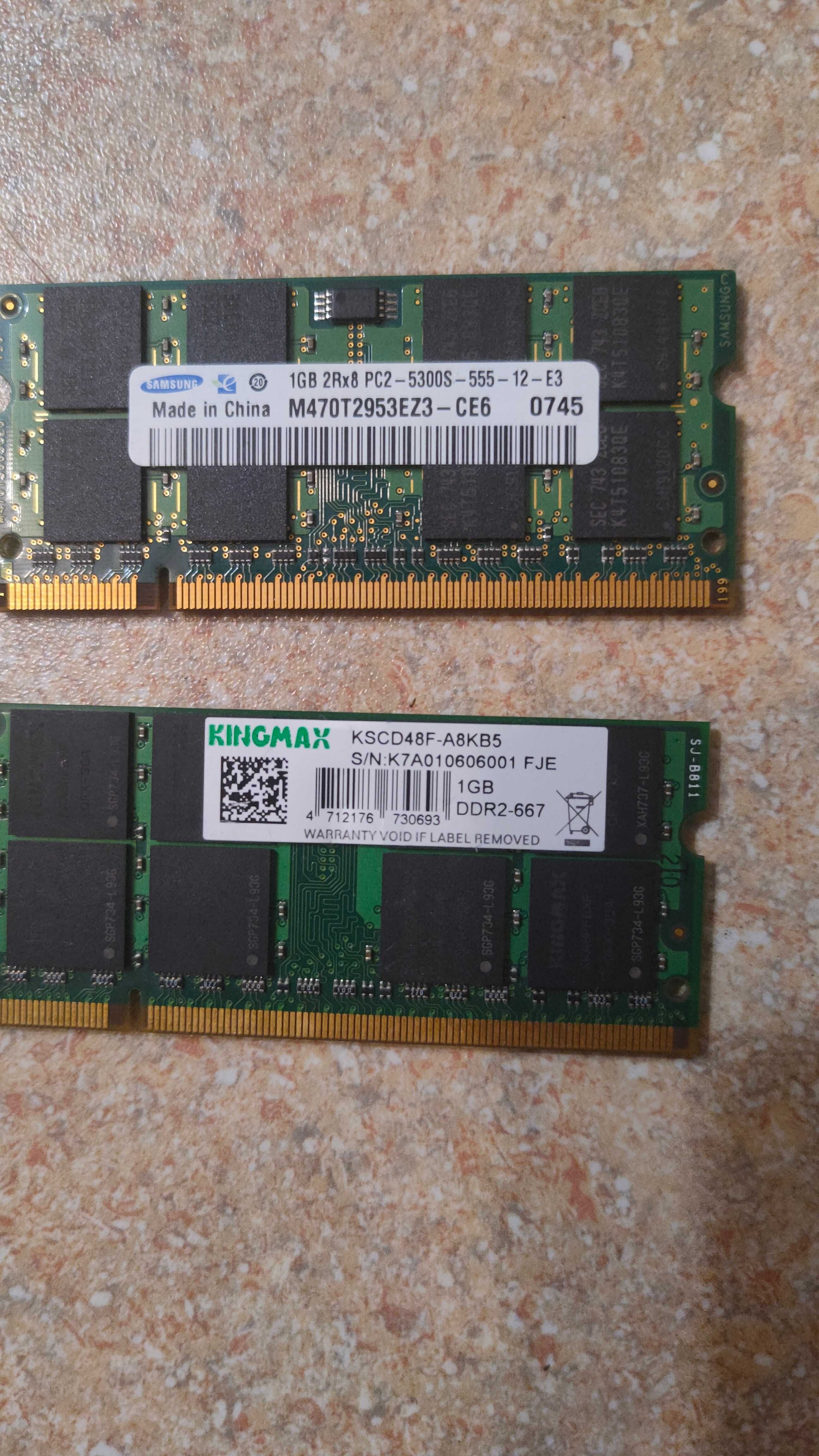 Ram DDR2 SO-DIMM, 2x 1GB 5300S 667MHz, Sprawne, Laptop