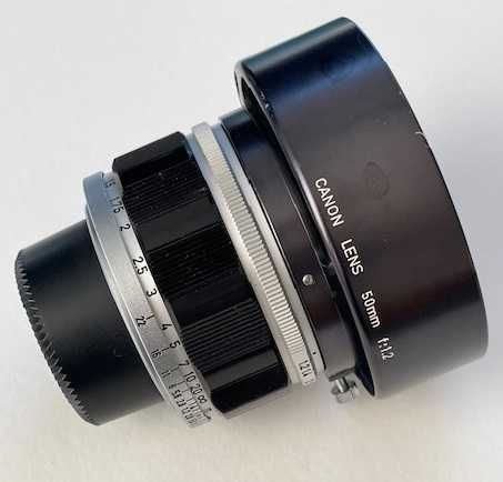 Obiektyw CANON 1:1,2/ 50mm LTM + oslona przeciwsloneczna