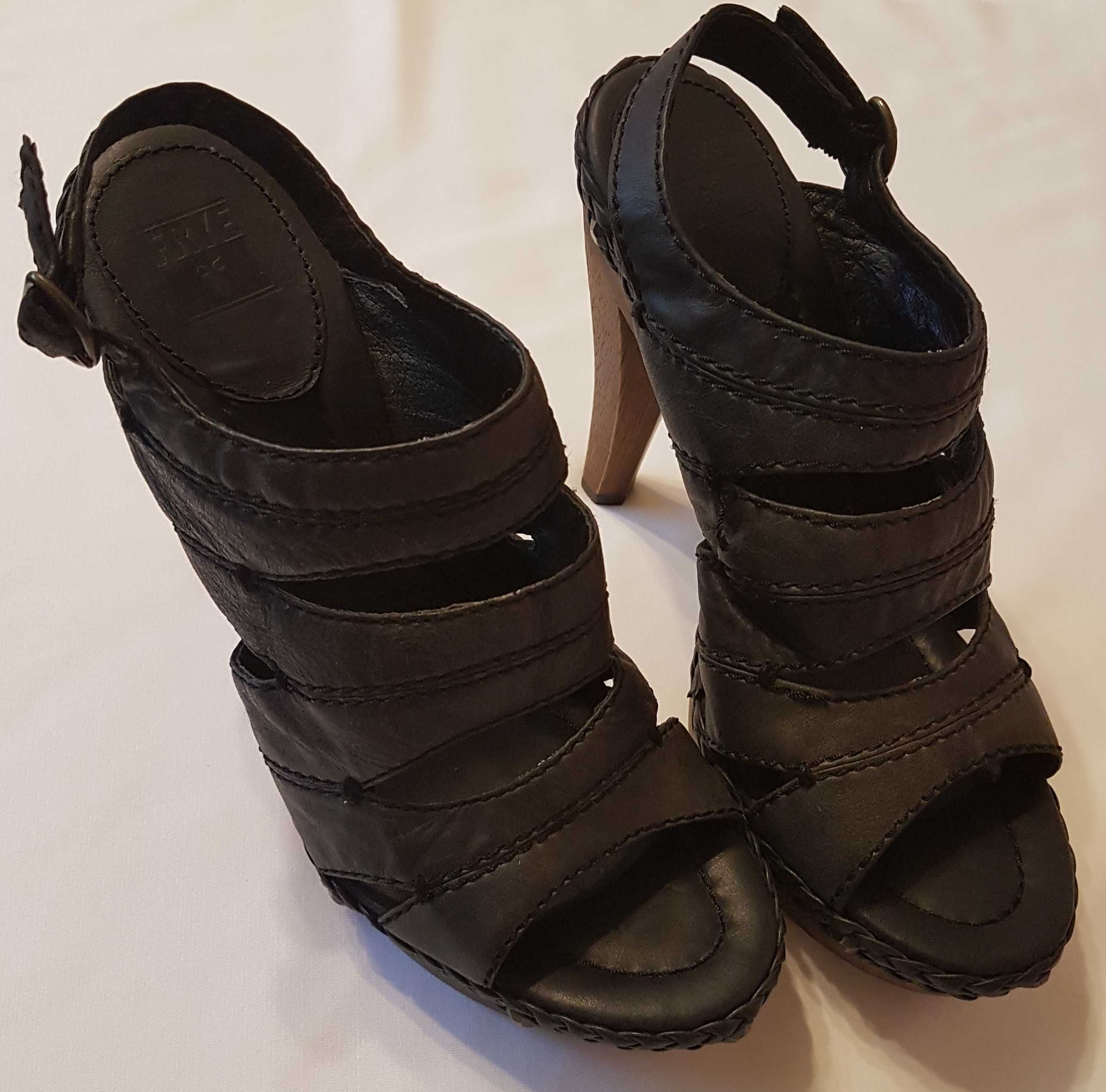 Czarne skórzane buty FRYE na obcasie jak nowe r.39