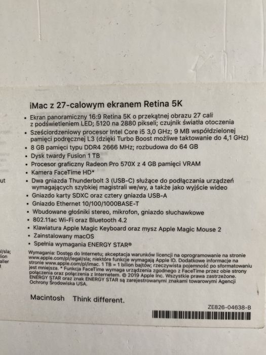 Apple Imac 27 cali 5K 1TB 40 GB ram 2019 ALLinOne macbook